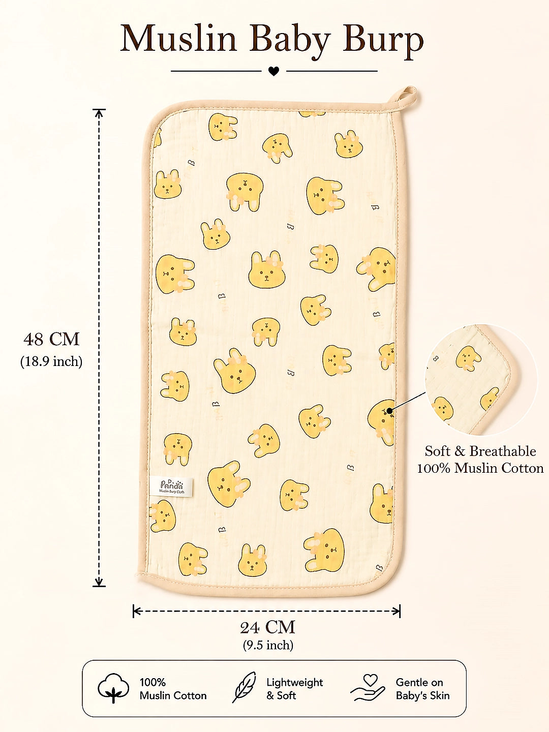Bear & Bunny Print Muslin Burp Cloth | Set of 2 | 100% Muslin Cotton |