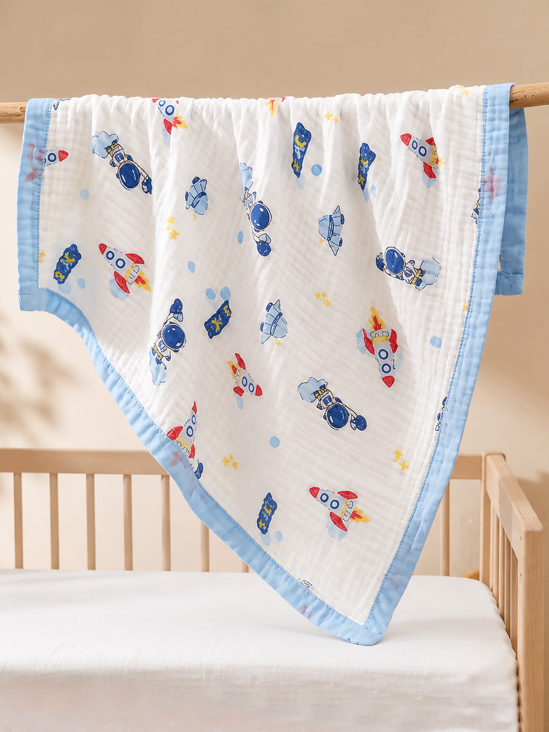 Space Adventure 6-Layer Muslin Cotton Baby Blanket | All-Season | 110×110 cm