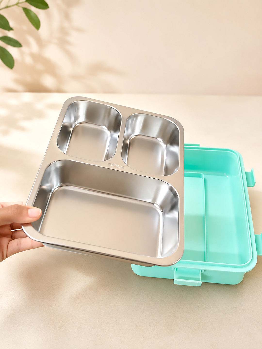 3-Compartment Kids Stainless Steel Lunch Box | Leak-Proof | Fork & Spoon Included