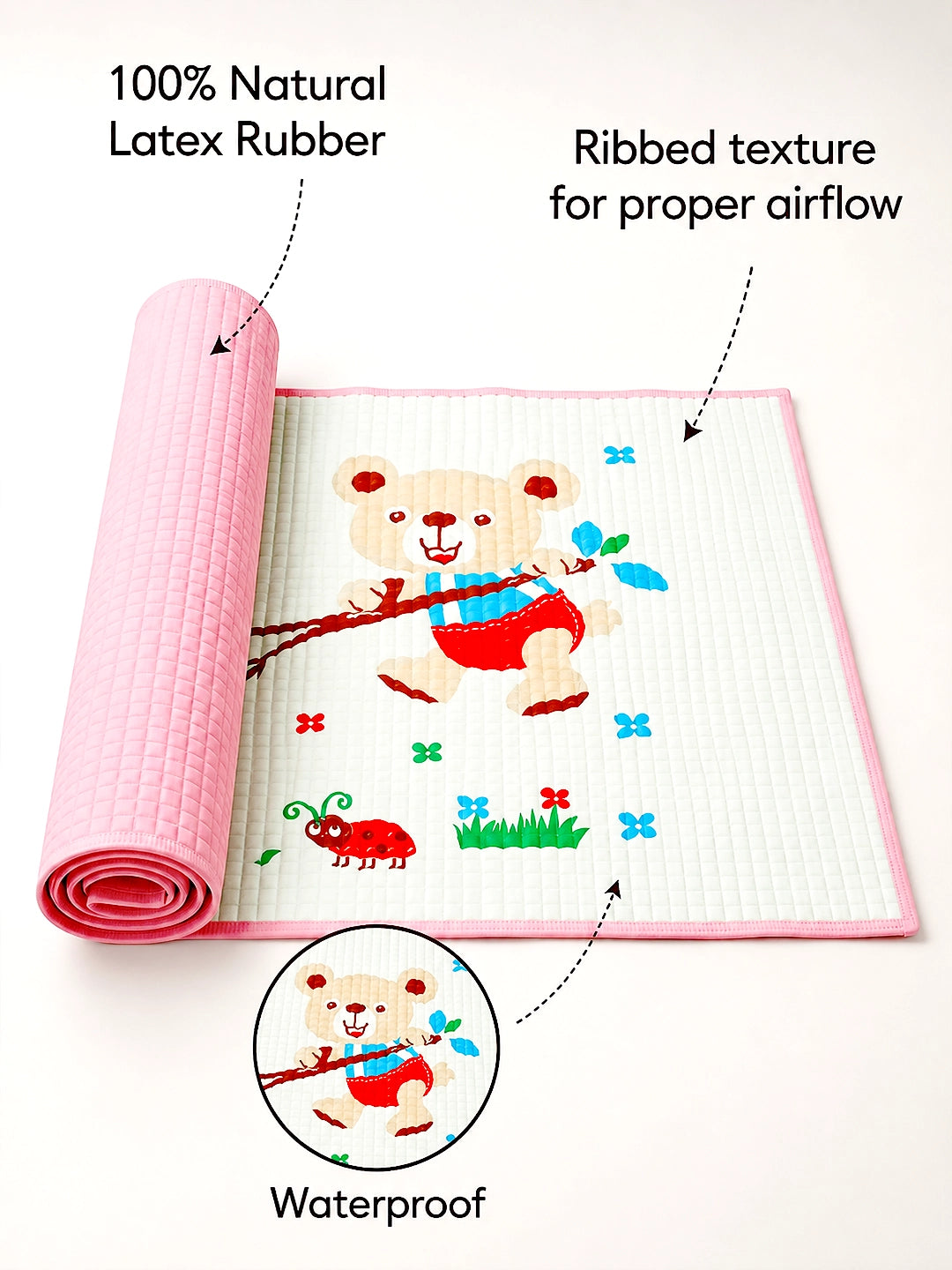Baby Massage & Play Mat | Seesaw Bears Print |Waterproof Natural Latex