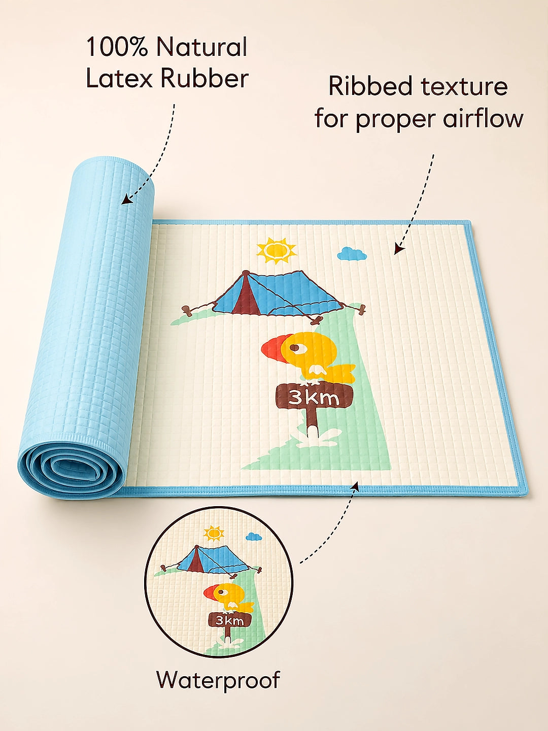 Baby Massage & Play Mat | Dino Camping  Print | Waterproof Natural Latex