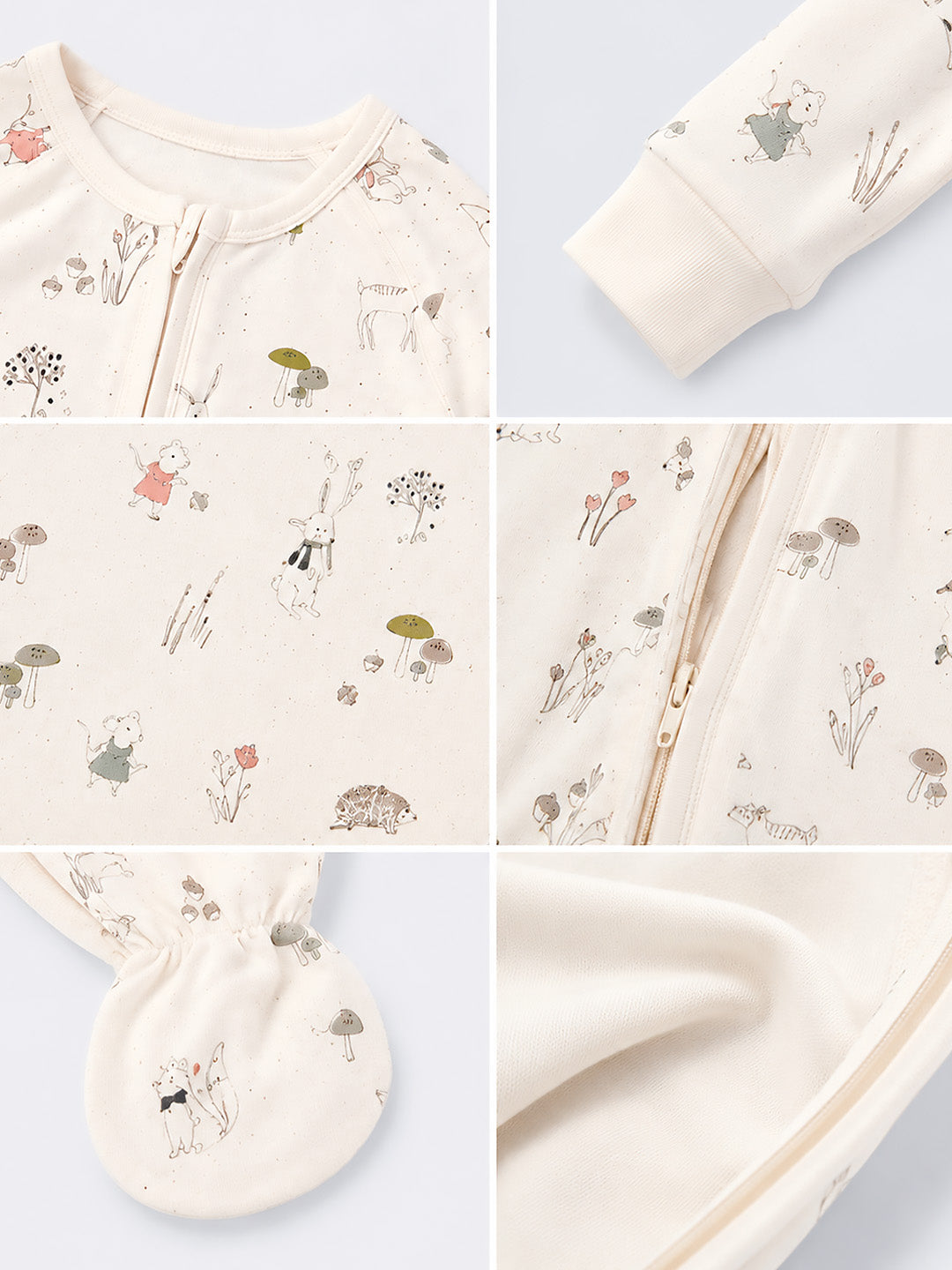 Woodland Friends Baby Romper | Full Sleeve | Two-Way Zipper | With Footies | 100% Organic Cotton | 0–18 Months
