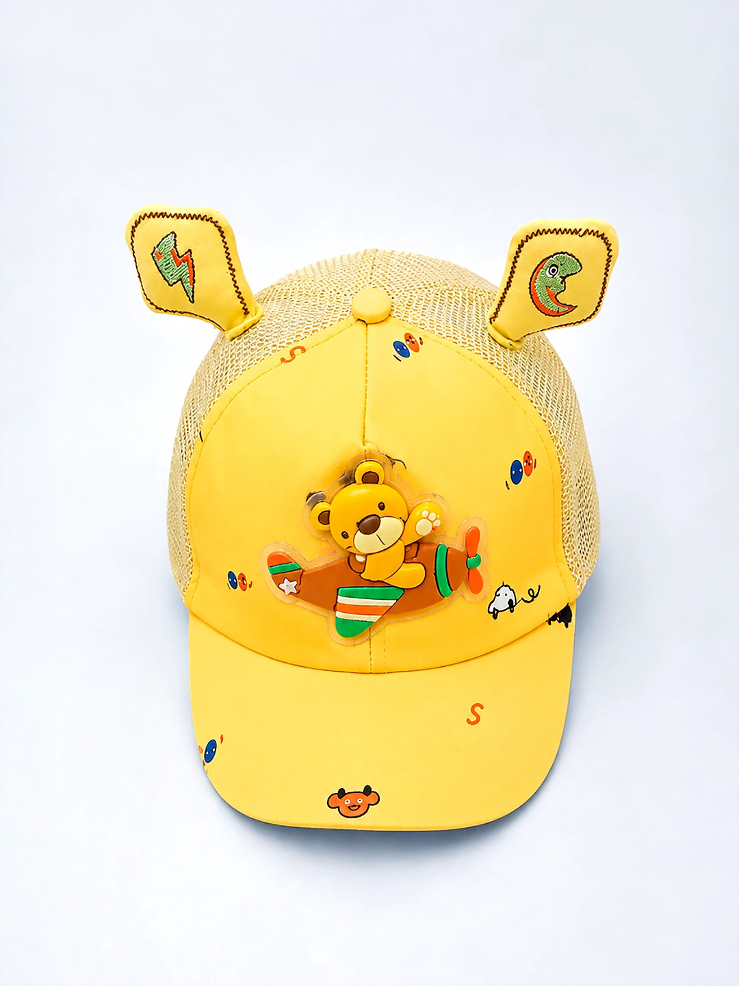 Yellow 3D Bear Kids Cap | Plush Ears & Mesh Back | Adjustable Fit | 2–6 Years