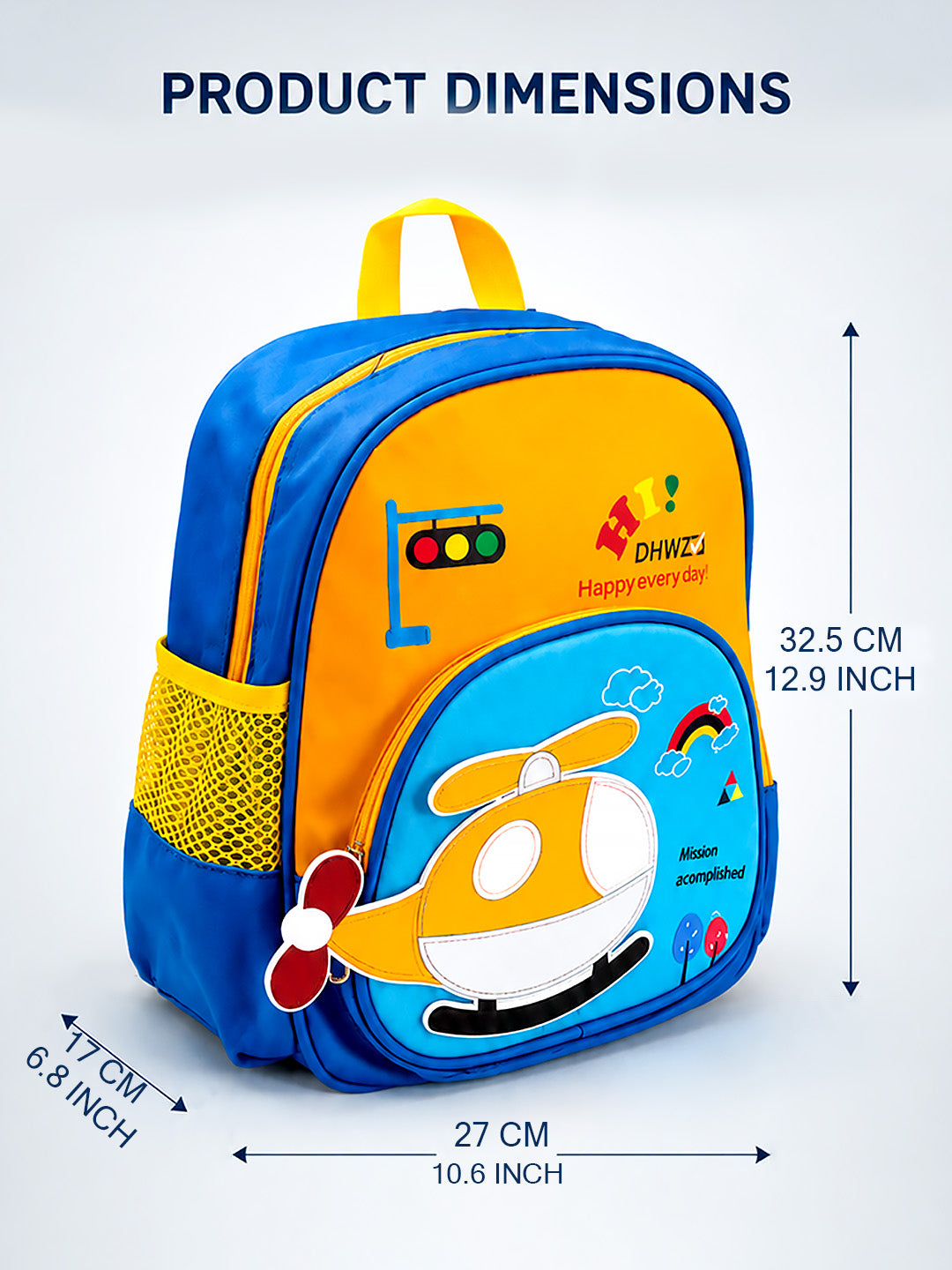 Kids Helicopter 3D Backpack – Blue & Orange School Bag for Toddlers & Kids