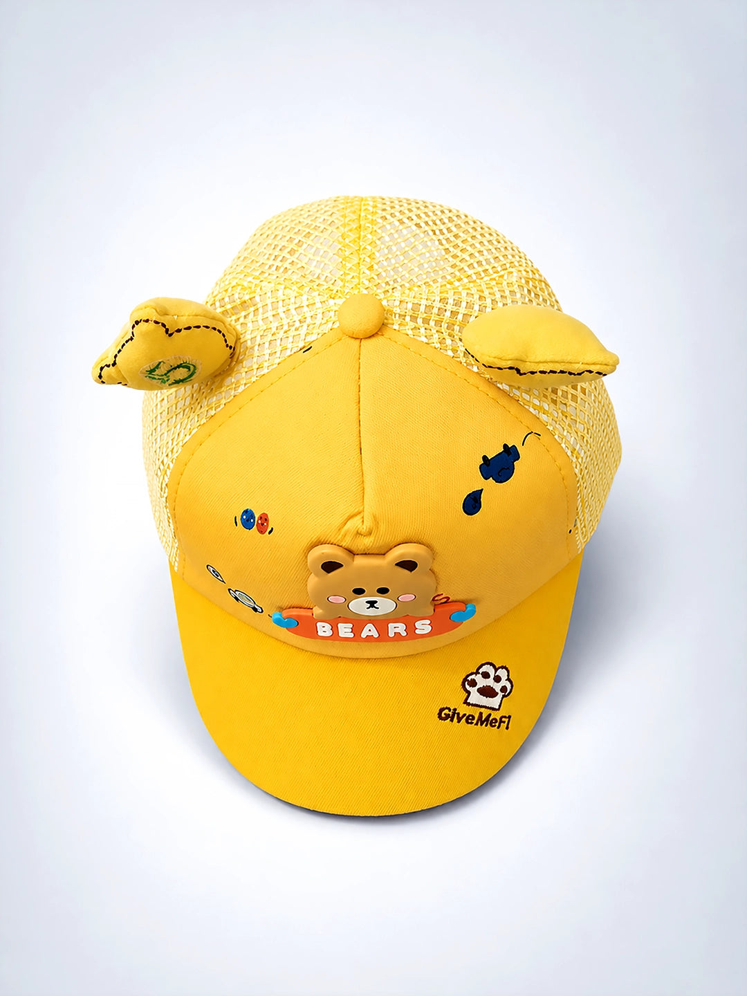 Yellow 3D Bear Kids Cap with Bear Ears | Adjustable Snapback | 2–6 Years
