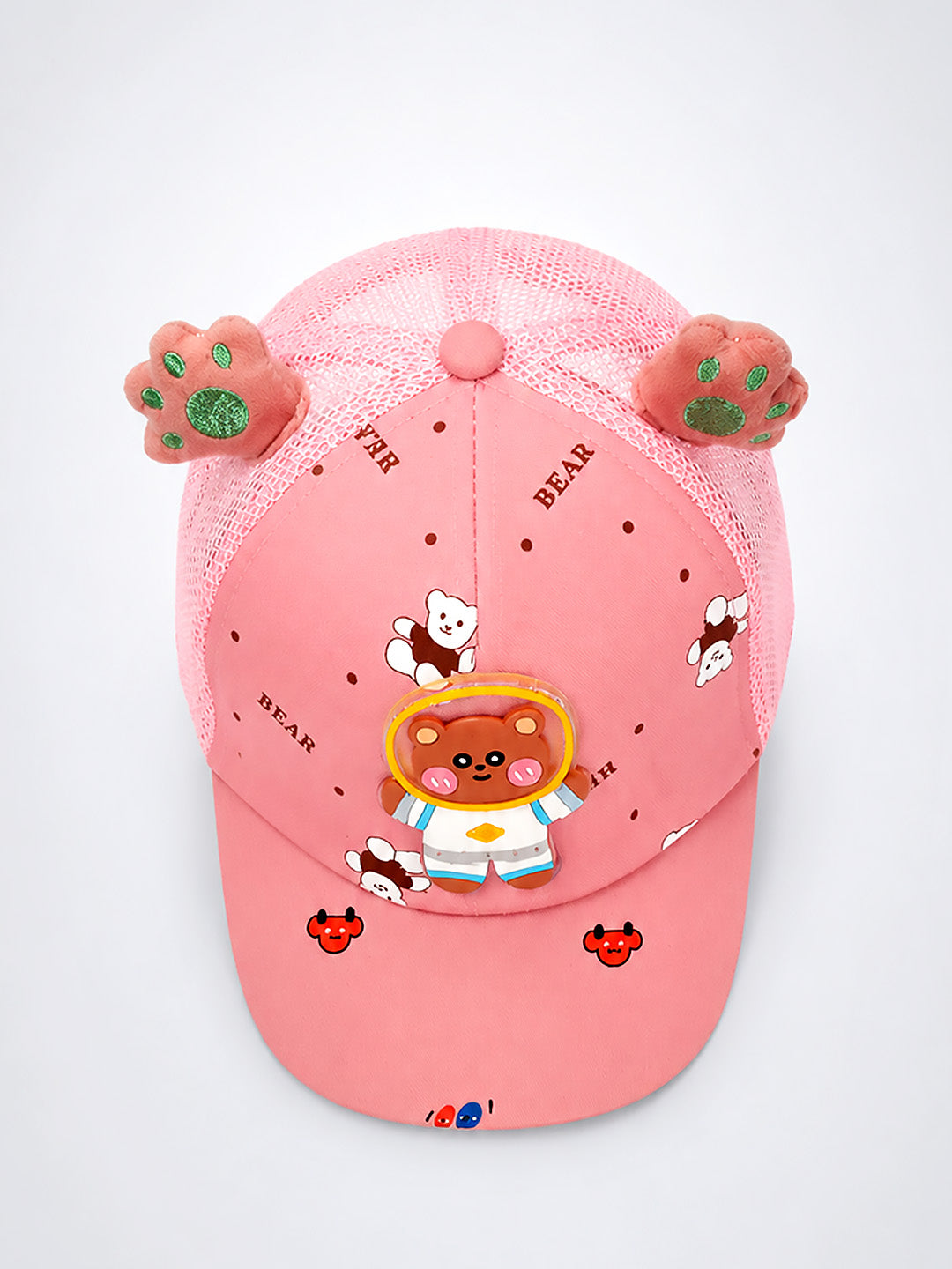 Pink 3D Space Bear Kids Cap | Bear Paw Ears | Adjustable Snapback | Girls 2–6 Years