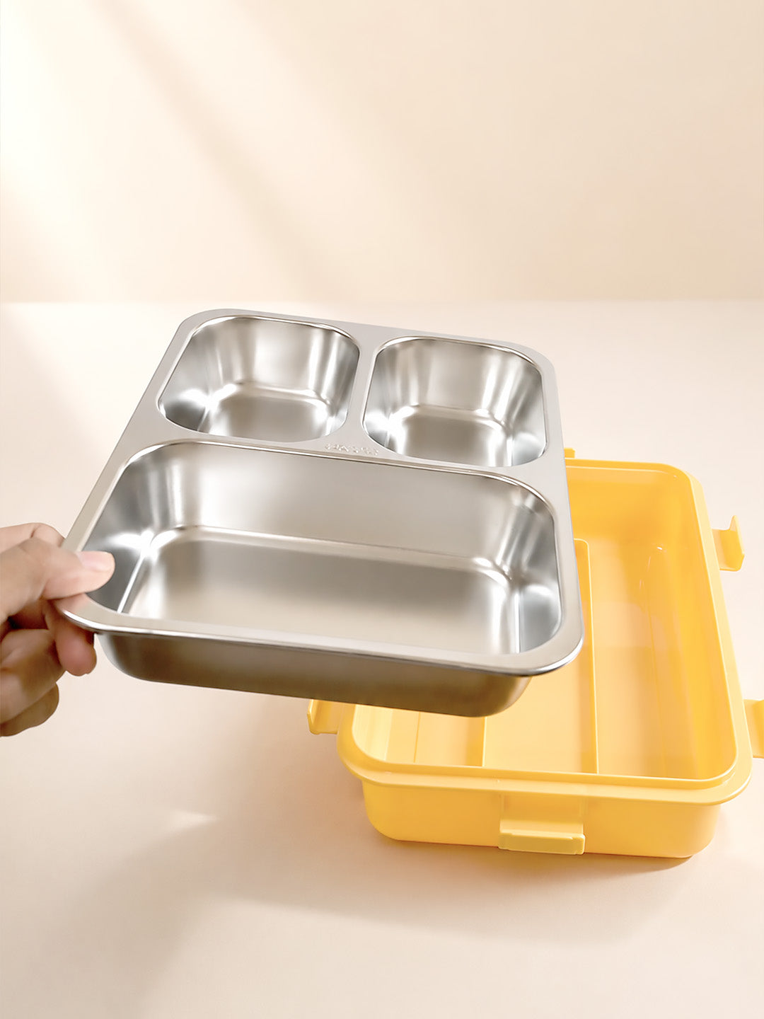 3-Compartment Kids Stainless Steel Lunch Box | Leak-Proof | Fork & Spoon Included