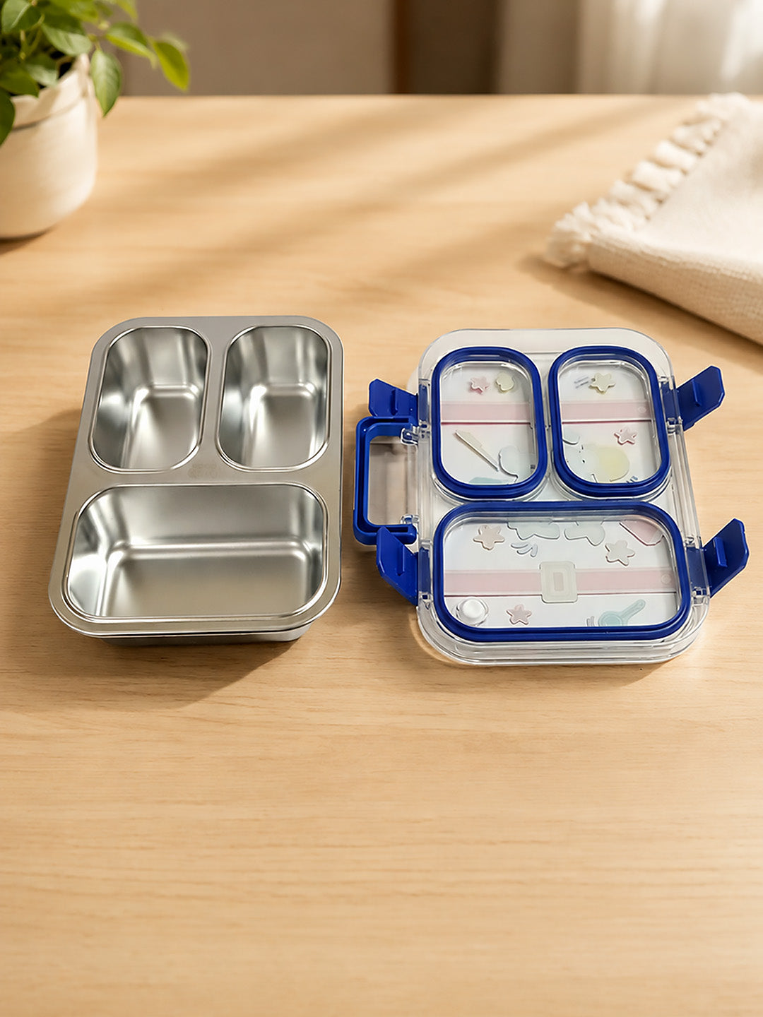 3-Compartment Kids Lunch Box | Stainless Steel | Leak-Proof | Fork & Spoon Included