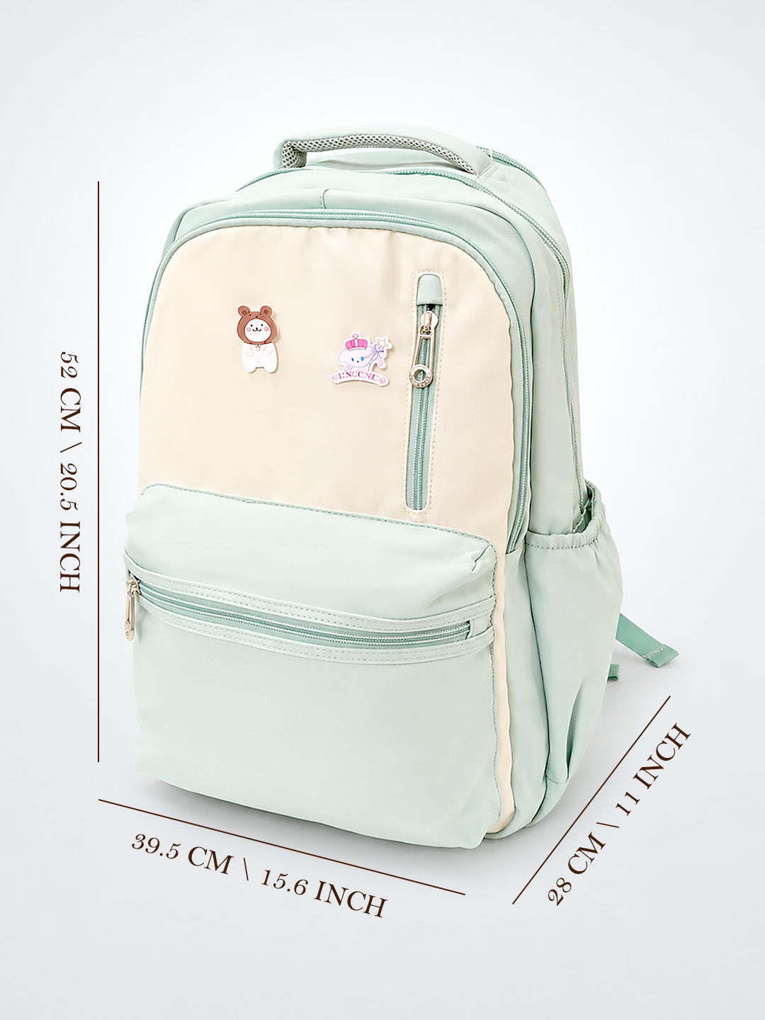 Mint Green Kids School Backpack with Cute Pins – Spacious & Lightweight