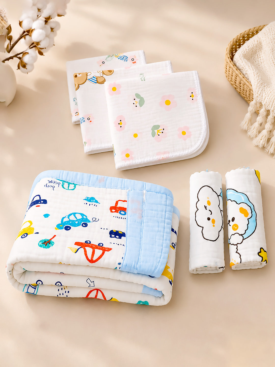 21-Piece Muslin Cotton Essentials Newborn Baby Gift Hamper | 100% Muslin Cotton | Unisex | 0–12 Months