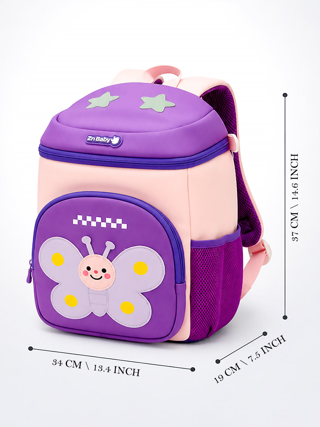 Purple Butterfly Neoprene Kids Backpack with Safety Leash – Girls Toddler School Bag