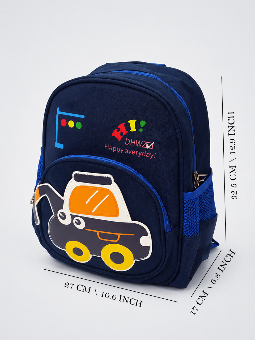 Navy Blue 3D Excavator Kids Backpack for Toddlers & Boys