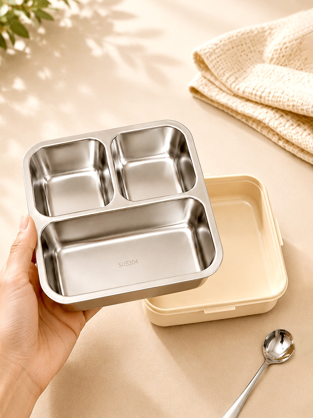 Super Dinosaur Kids Stainless Steel Lunch Box with Compartments & Spoon
