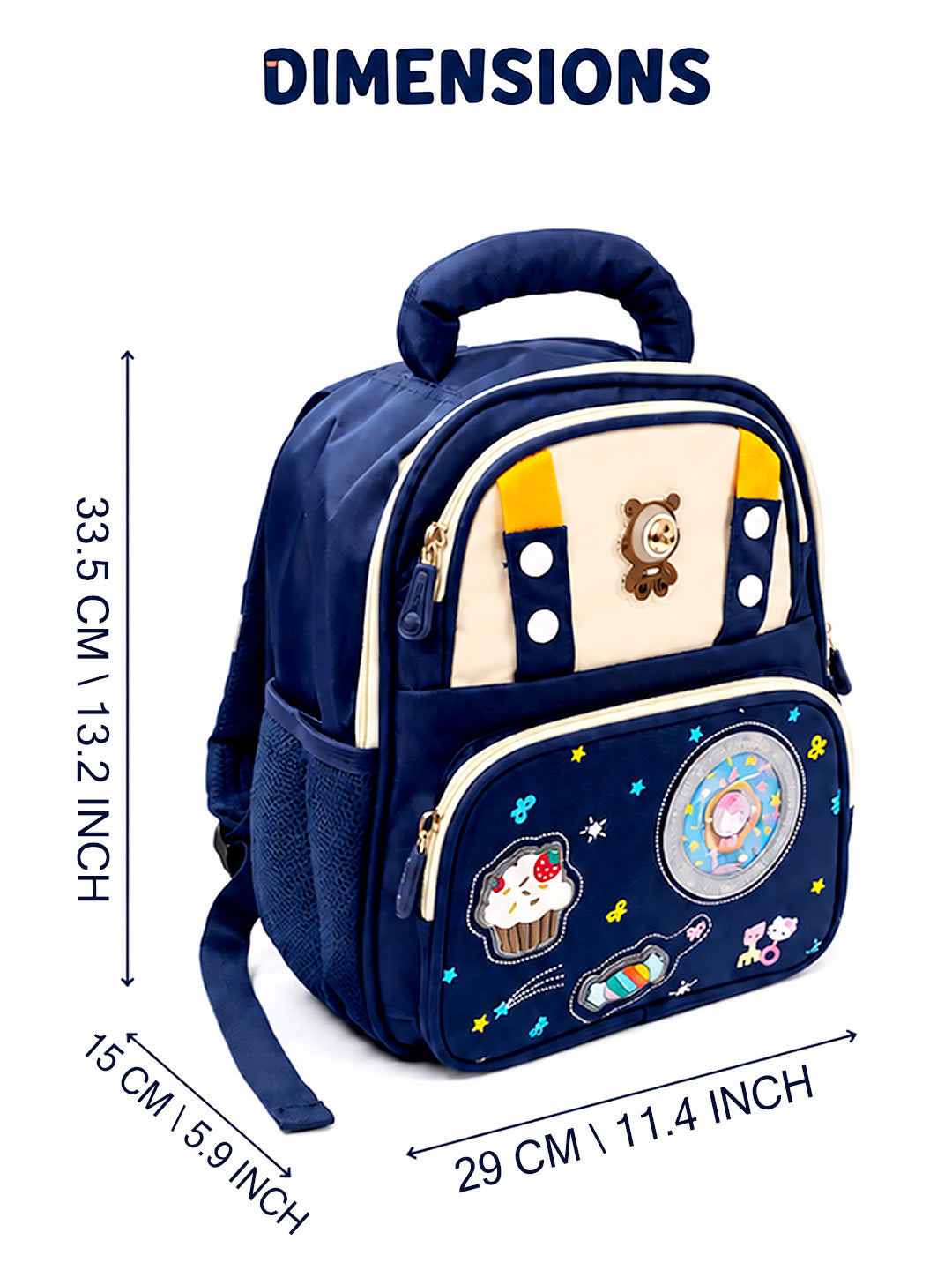 Navy Blue Kids Backpack with LED Bear Light & Candy Patch Design for Boys & Girls