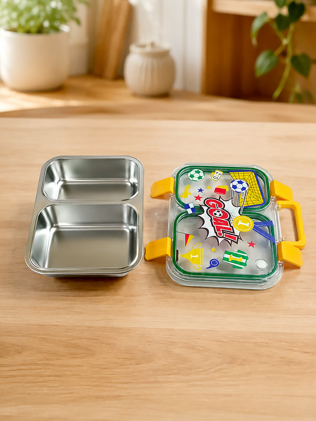 Football Goal Kids Stainless Steel Lunch Box with Cutlery