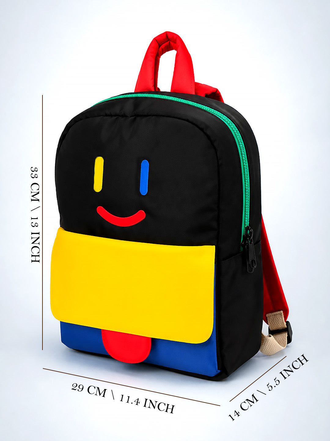Kids Smiley Face Colour Block Backpack – Black Multi