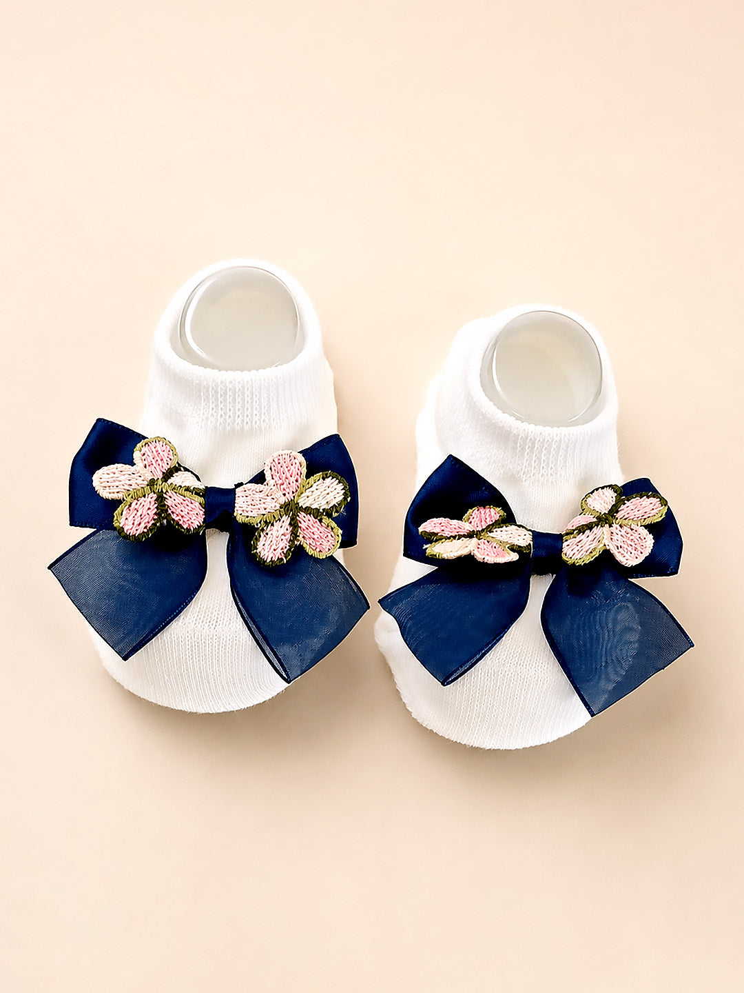 Baby Girl Soft Turban Cap & 3D Floral Booties Set | Navy Blue | Infant Party Wear Gift Set