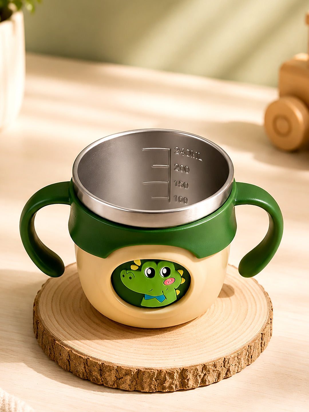 Dinosaur Stainless Steel Sipper Bottle for Babies & Toddlers — 250ml | Spill-Proof Spout & Dual Handles