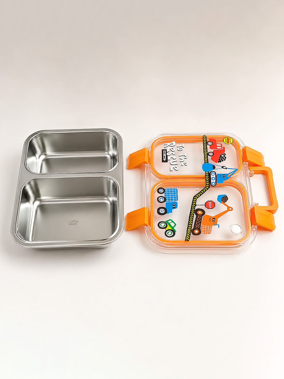 Kids Stainless Steel Lunch Box – Construction Trucks "To The Rescue" | Leakproof Bento Box with Cutlery