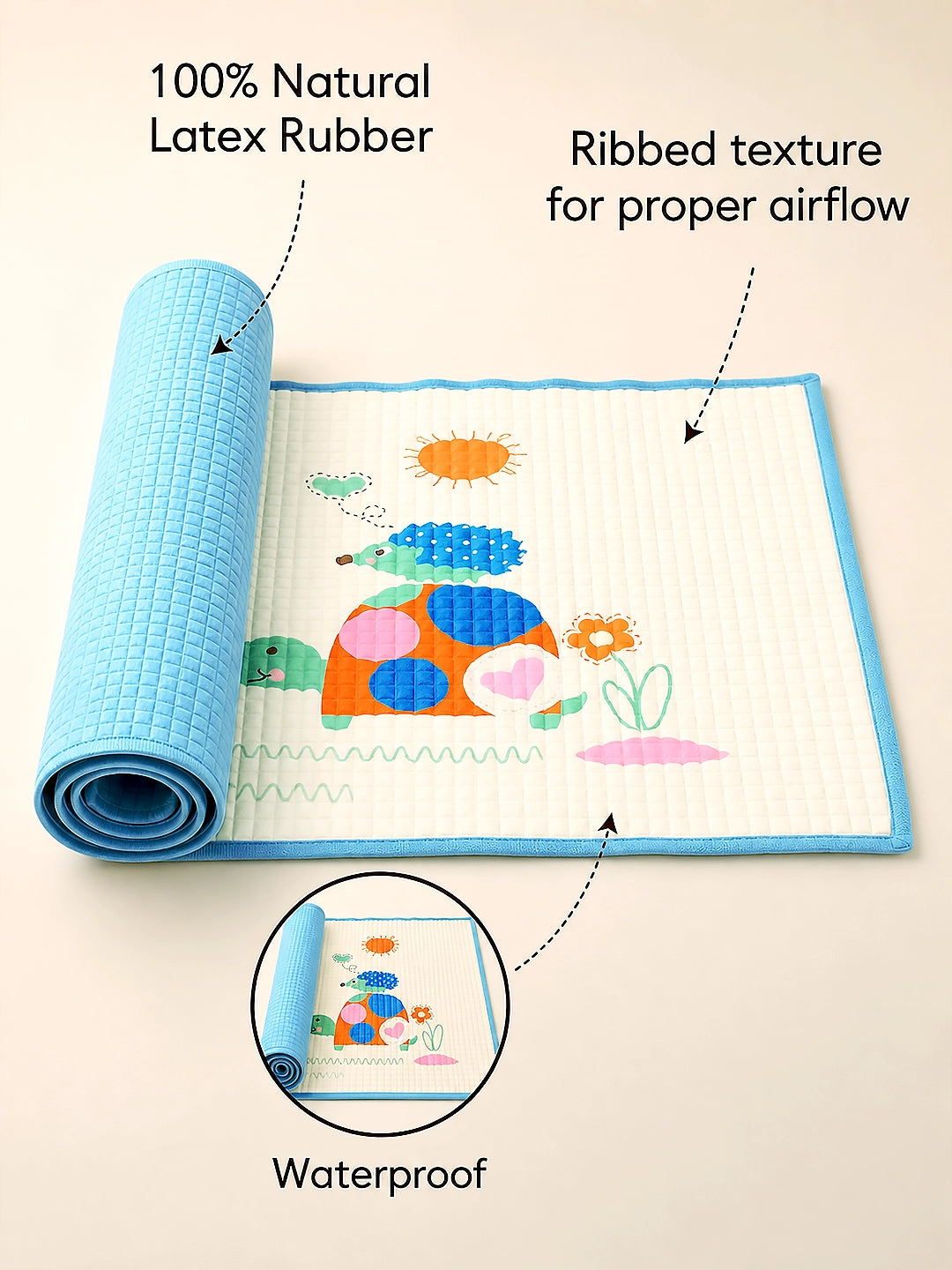 Baby Massage & Play Mat | Safari Friends Print | Waterproof Natural Latex