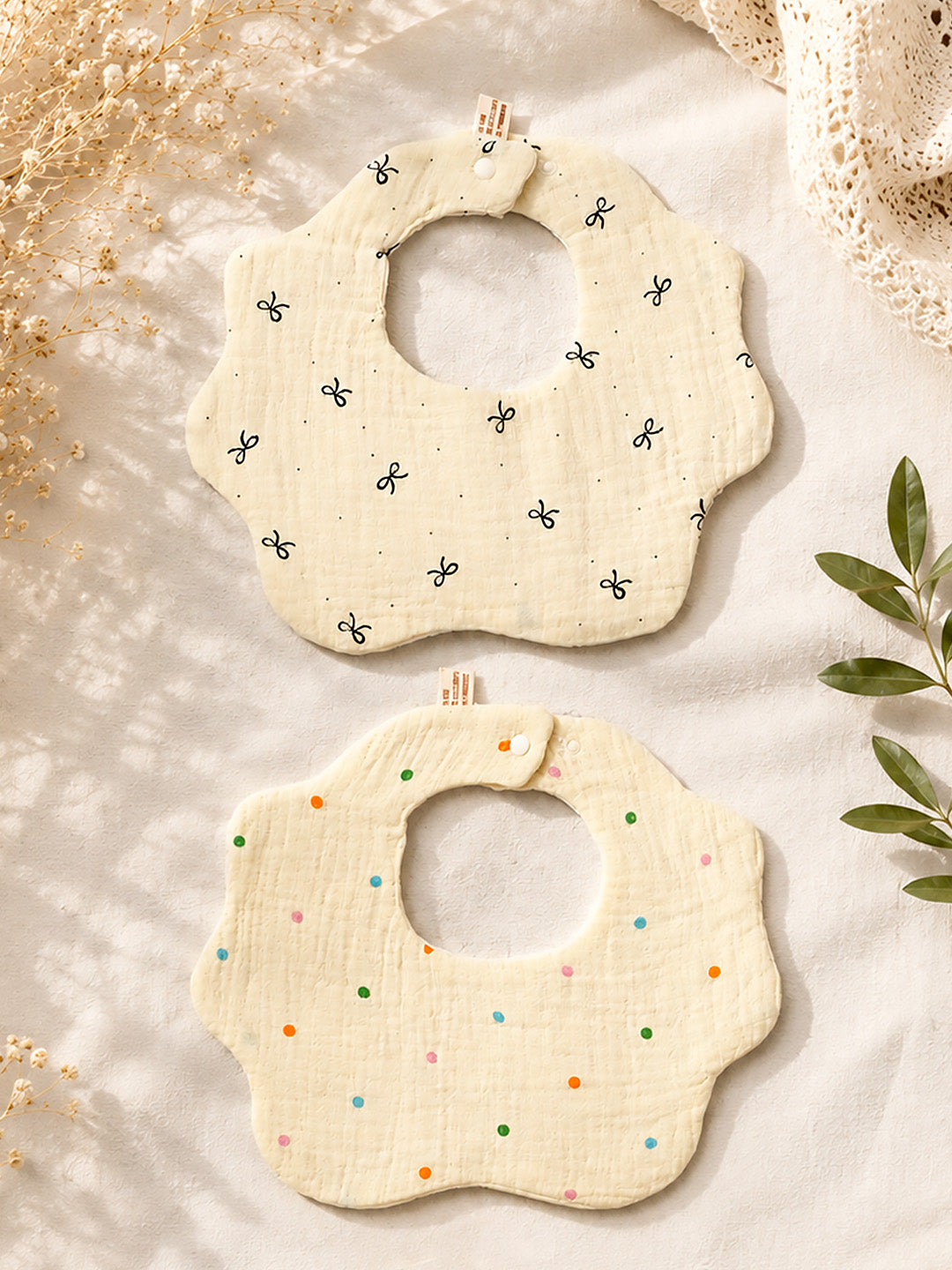 Floral, Bow & Confetti Dots 3-Piece Muslin Cotton Baby Bibs | Snap Closure | Drool & Burp Bib