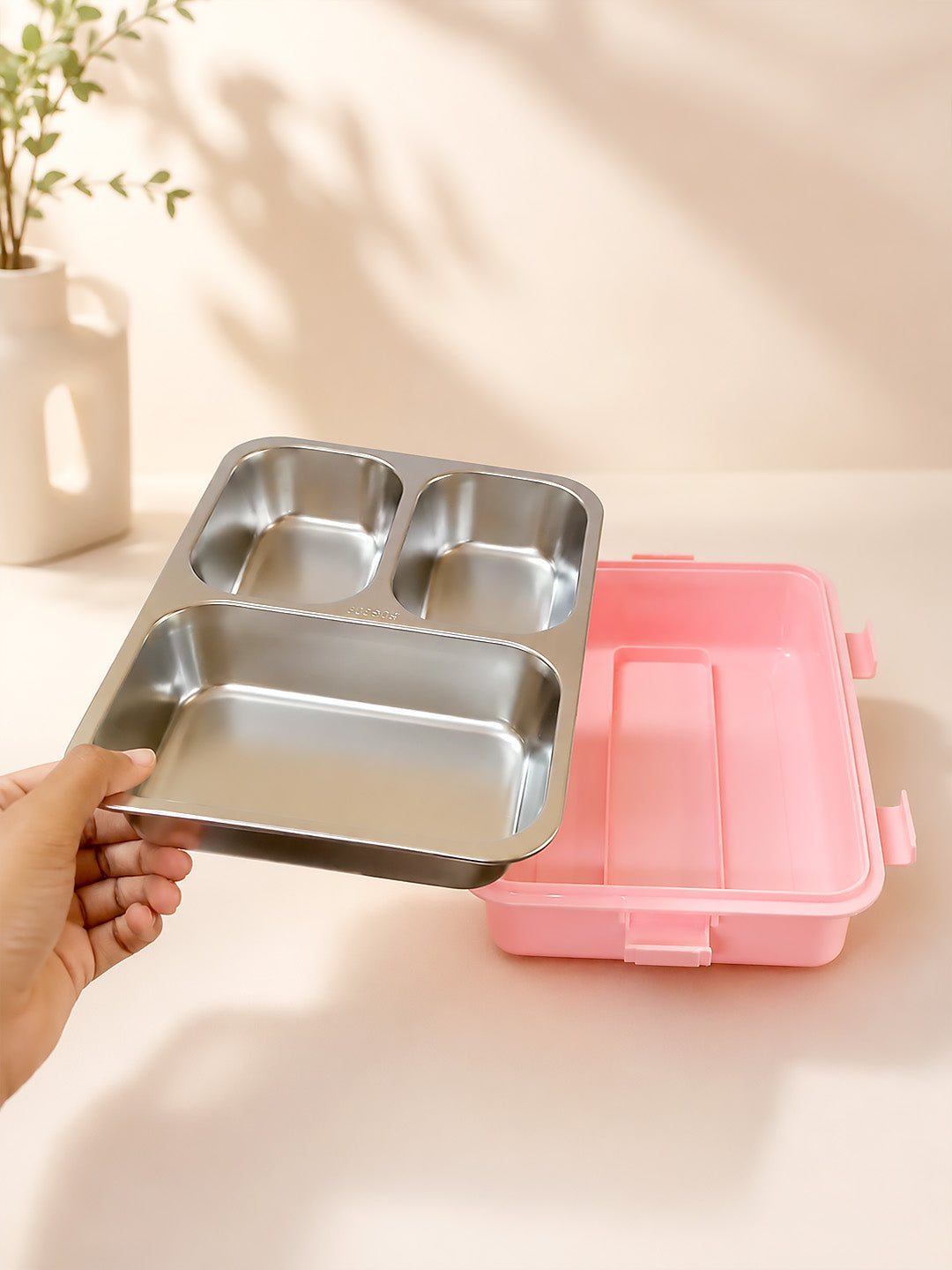 3-Compartment Kids Stainless Steel Lunch Box | Leak-Proof | Fork & Spoon Included