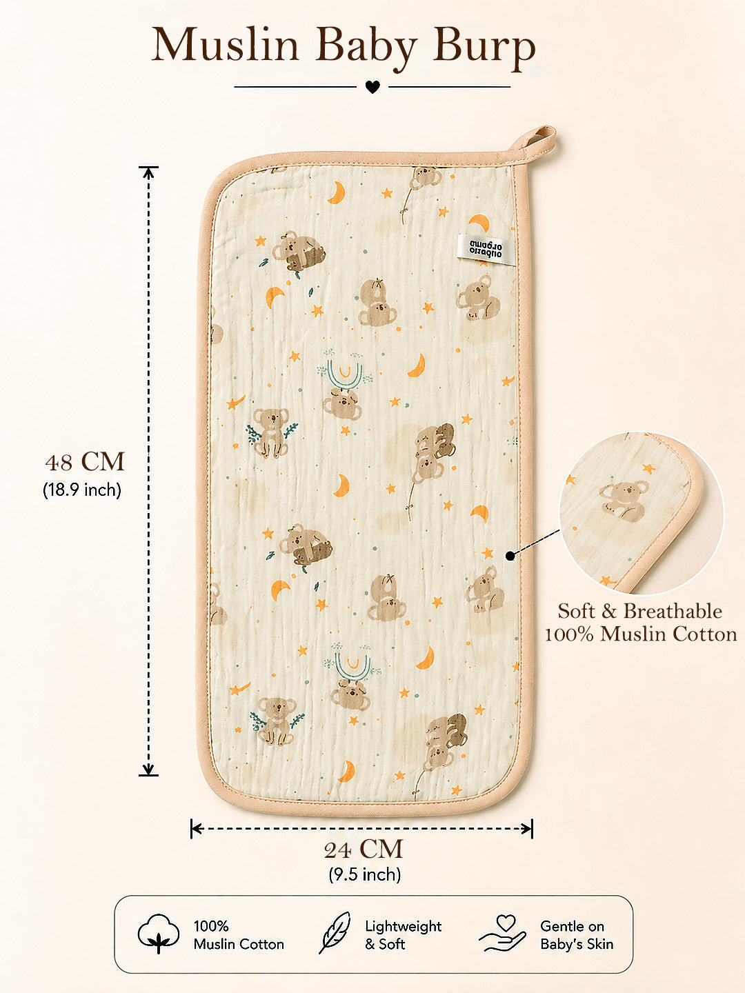 Koala & Squirrel Print 2-Piece Muslin Cotton Baby Burp Cloths | Super Absorbent | Newborn Burp Cloth