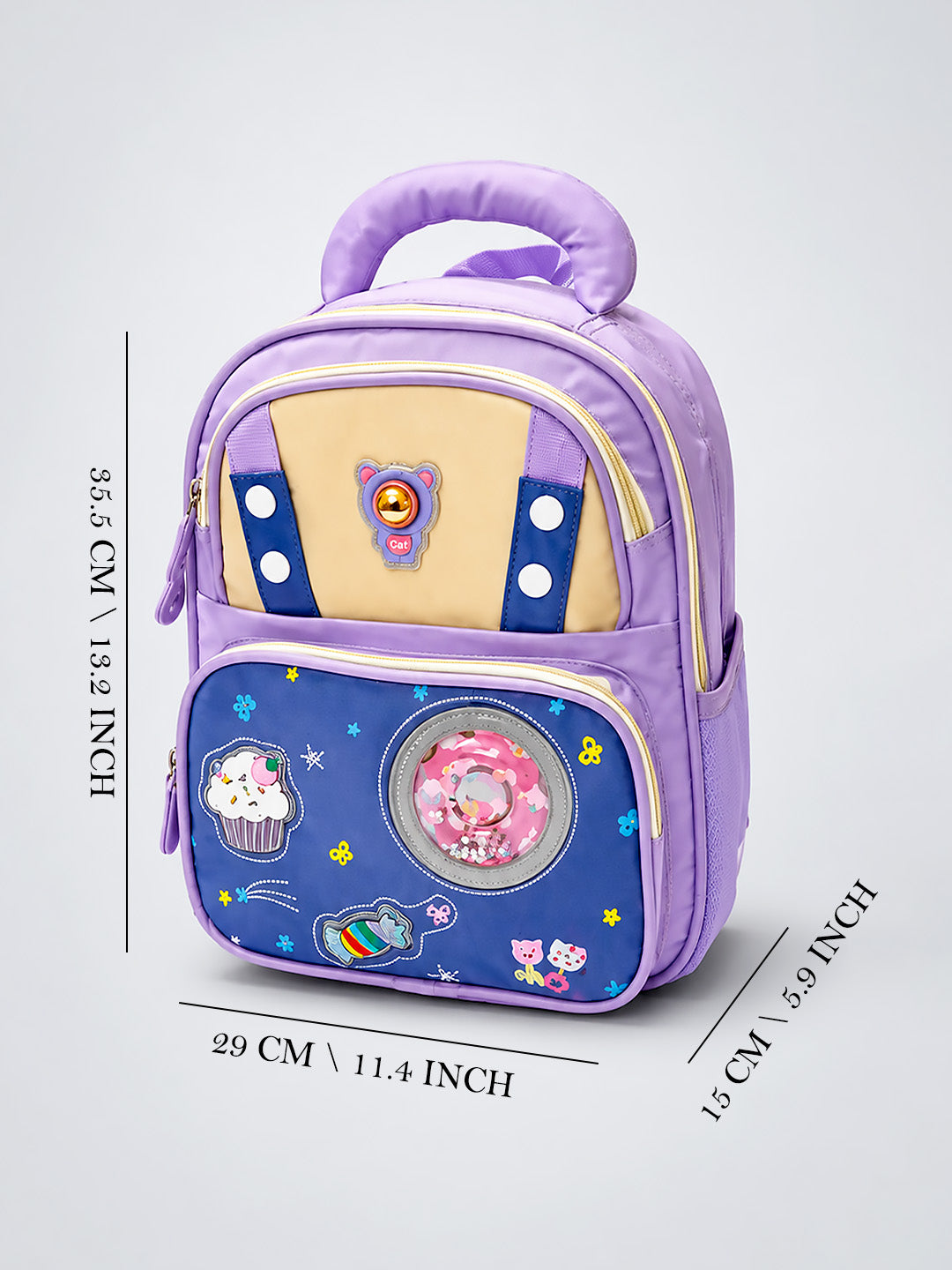 Purple LED Bear Kids School Backpack with Cute Candy Patches