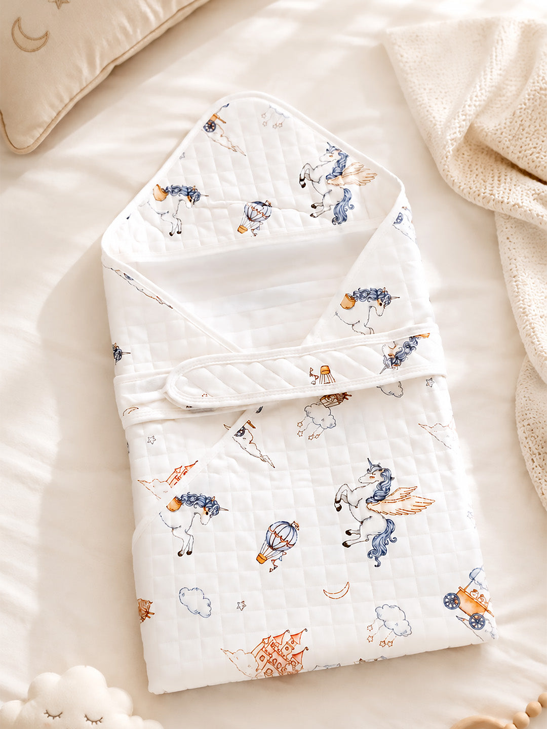 Unicorn Kingdom 6-Layer Muslin Cotton Hooded Swaddle Blanket | Newborn Swaddler