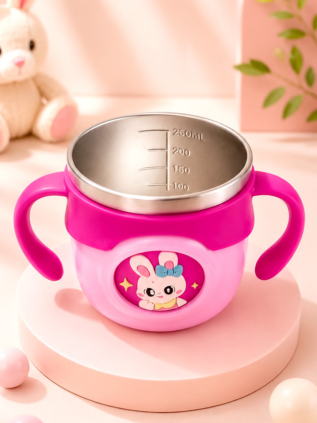Bunny Stainless Steel Sipper Bottle for Babies & Toddlers — 250ml | Spill-Proof Spout & Flip-Top Straw