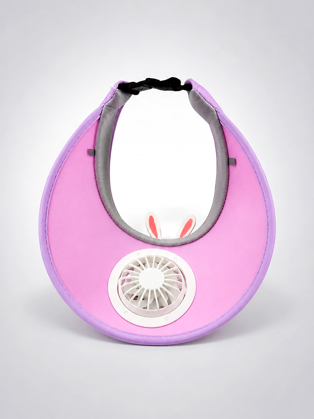 Pink Purple 3D Bunny Kids Sun Visor Cap with Built-In Fan | Adjustable | Girls 2–6 Years