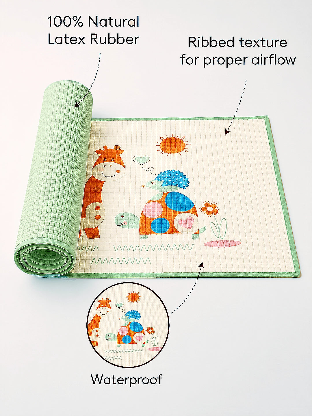 Baby Massage & Play Mat | Safari Friends Natural Print | Waterproof Natural Latex
