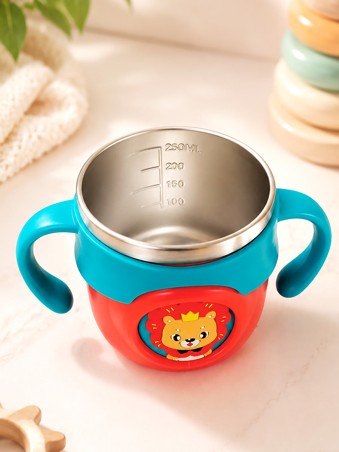 Lion King Stainless Steel Sipper Bottle for Babies & Toddlers — 250ml | Spill-Proof Spout & Flip-Top Straw with Dual Handles