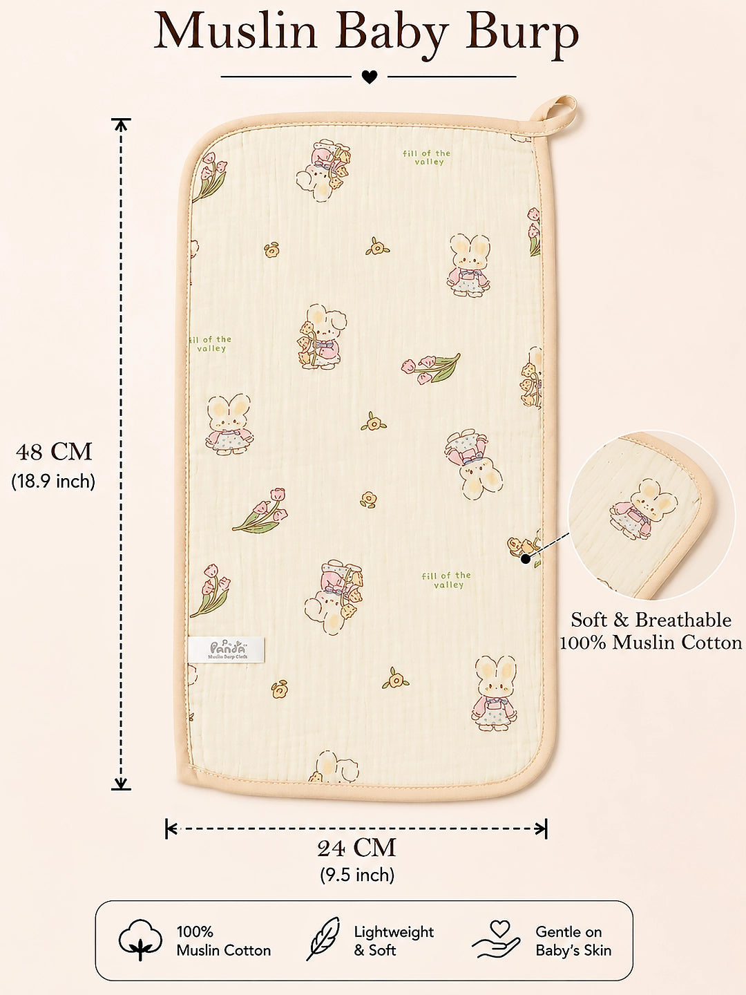 Bunny & Ducky Print Muslin Burp Cloth | Set of 2 | 100% Pure Muslin Cotton