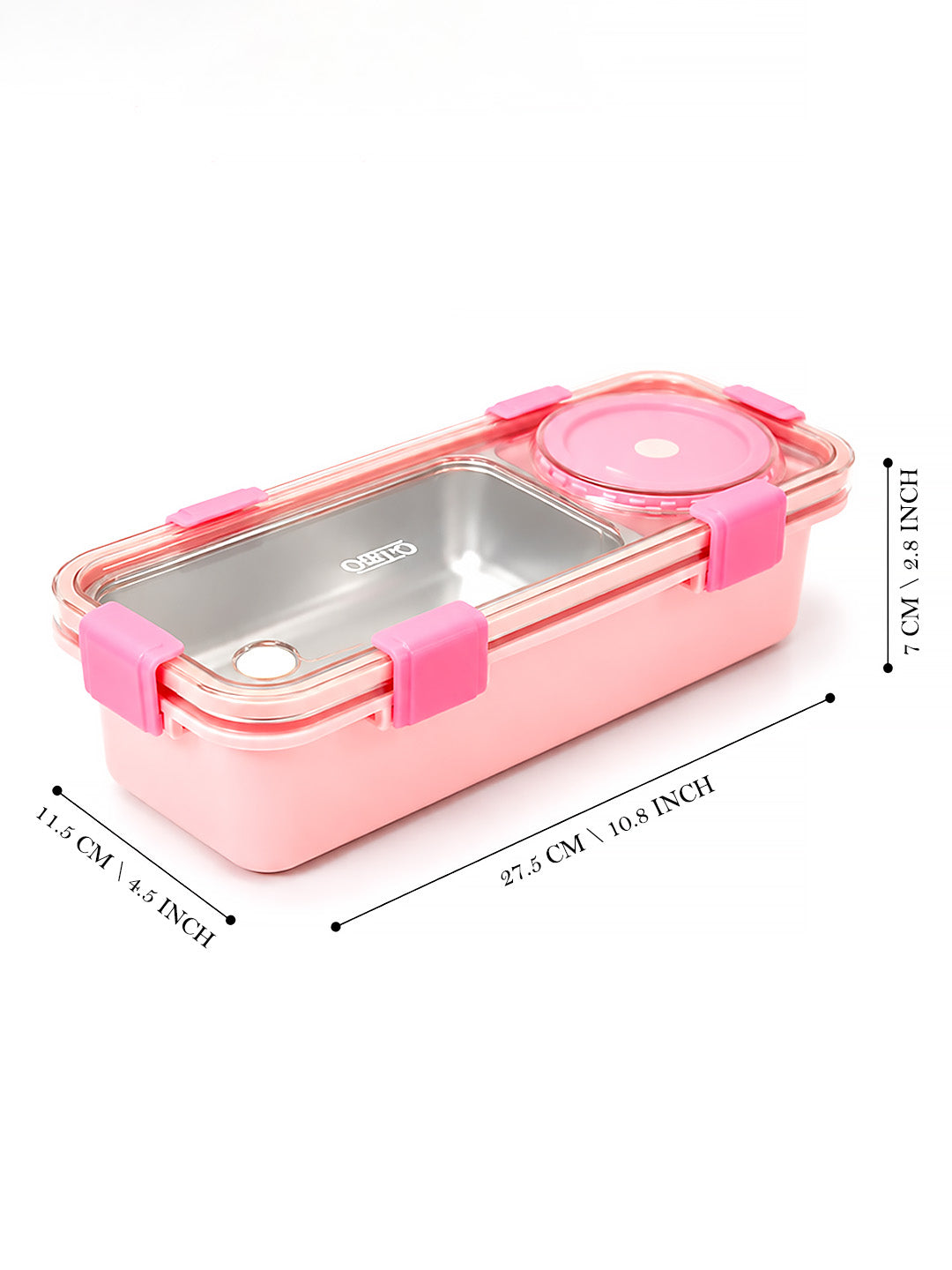 Pink 2-Compartment Stainless Steel Kids Lunch Box | Leak-Proof | Fork, Spoon & Sauce Container Included