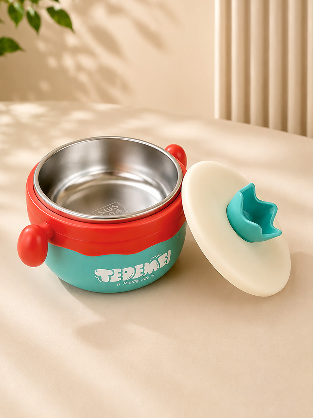 Kids Round Insulated Lunch Bowl | Stainless Steel | Double-Layer | Fork & Spoon Included