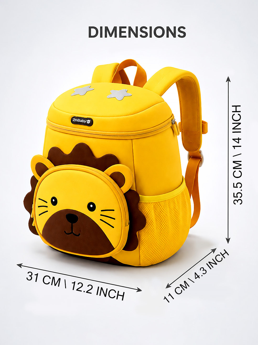 Yellow 3D Lion Kids Backpack with Safety Leash | Toddler School Bag