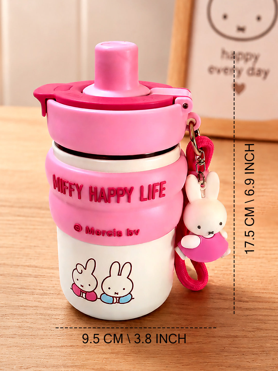 Miffy Happy Life Pink Kids Tumbler — 480ml | Dual Lid, Infuser & Miffy Charm