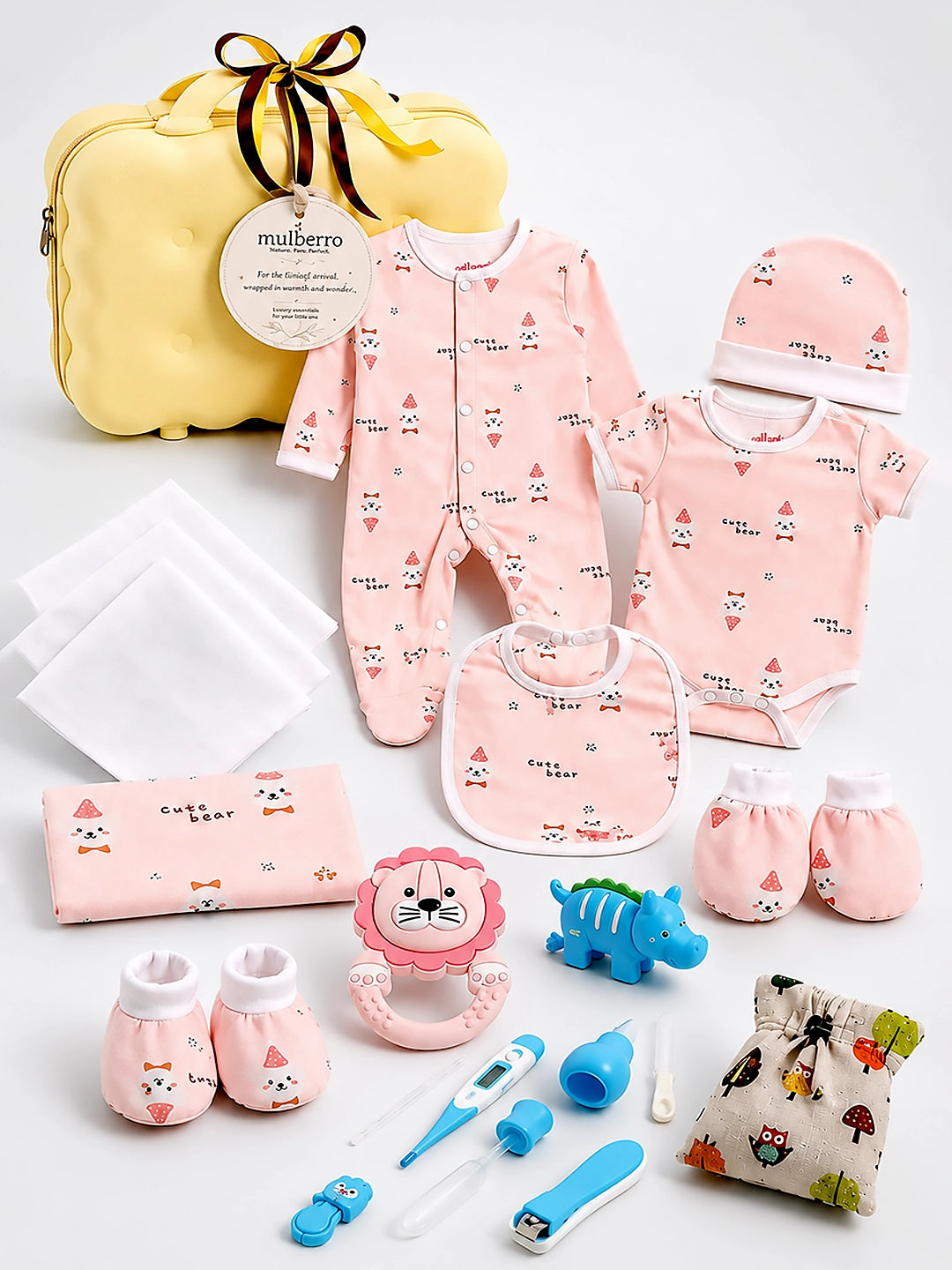 Newborn | Welcome Baby | 23-Piece Pure Cotton |  Cute Bear | Yellow Suitcase | 0–3 Months