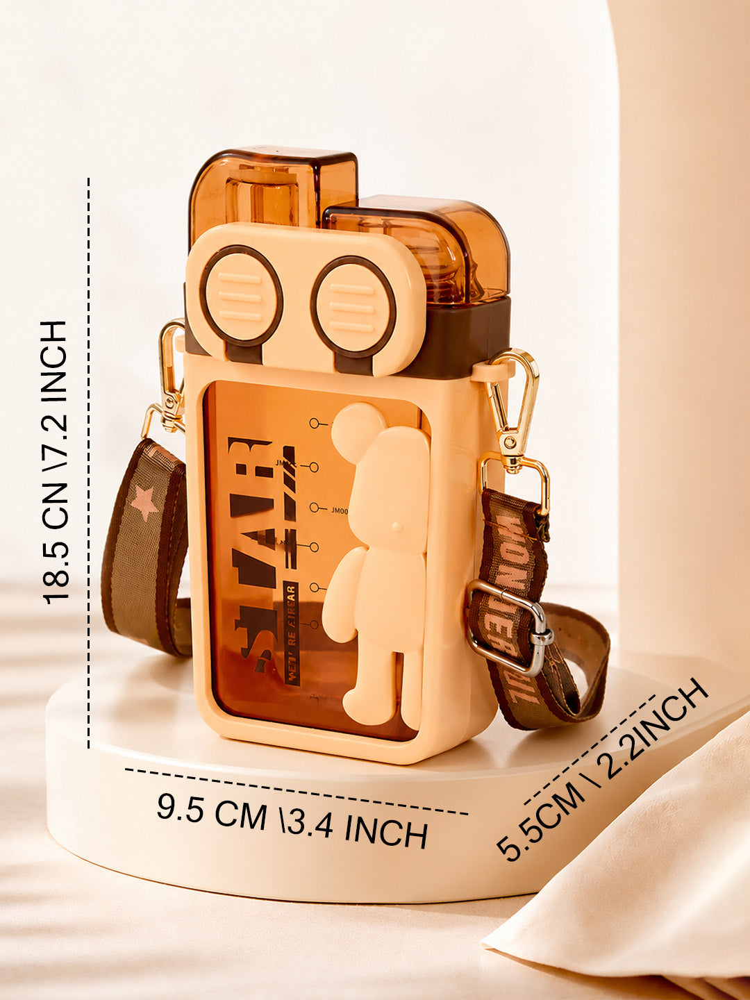 3D Bear Kids Water Bottle — 450ml | Dual Flip Top, Straw & Shoulder Strap