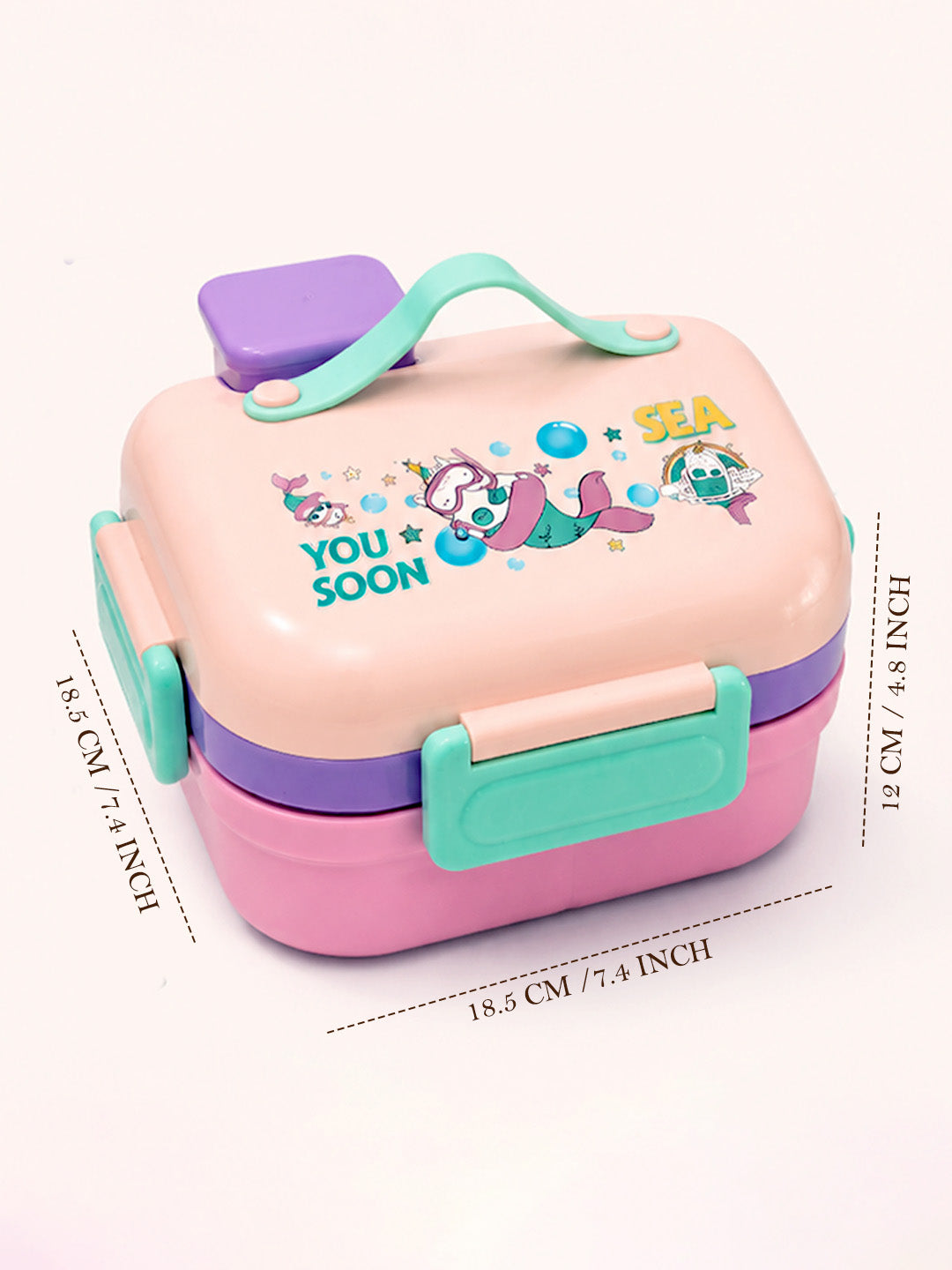 Mermaid Unicorn 2-Tier Kids Lunch Box | SUS304 Stainless Steel | Leak-Proof | Spoon & Sauce Box Included