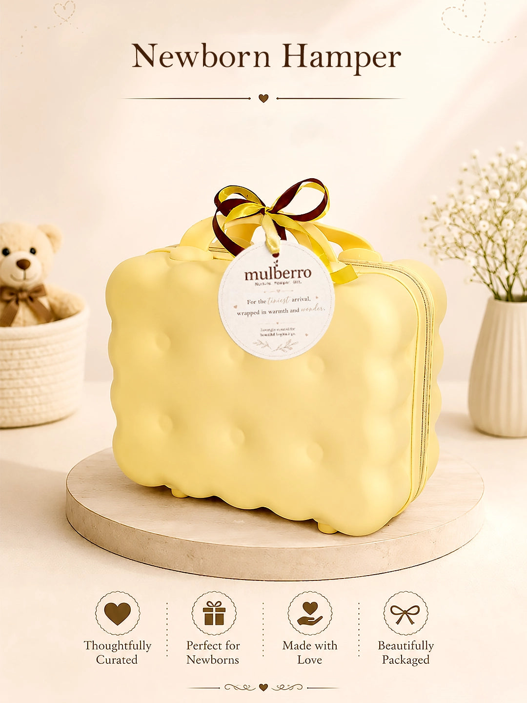 22-Piece Newborn Baby Gift Hamper | Pure Cotton | Yellow Suitcase | 0–3 Months