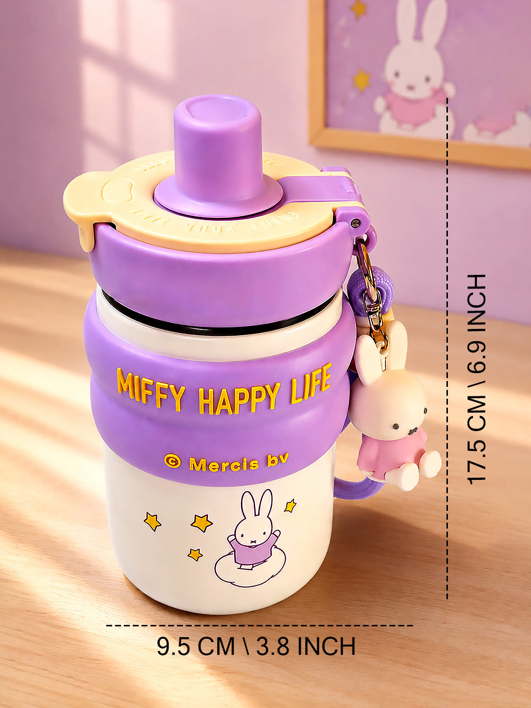 Miffy Happy Life Kids Stainless Steel Tumbler — 480ml | Dual Lid, Infuser & Carry Strap