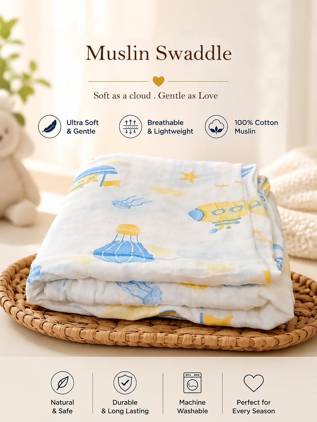 24-Piece Muslin Essentials Newborn Baby Gift Hamper | 100% Cotton Muslin | Unisex | 0–12 Months