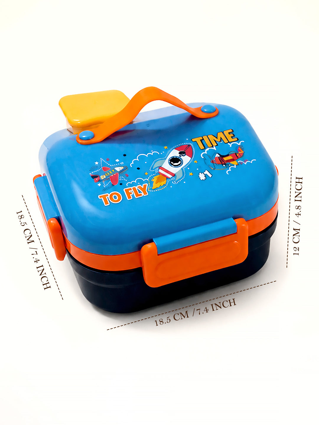 Rocket "To Fly Time" 2-Tier Kids Lunch Box | Stainless Steel | Leak-Proof | Spoon & Sauce Box Included