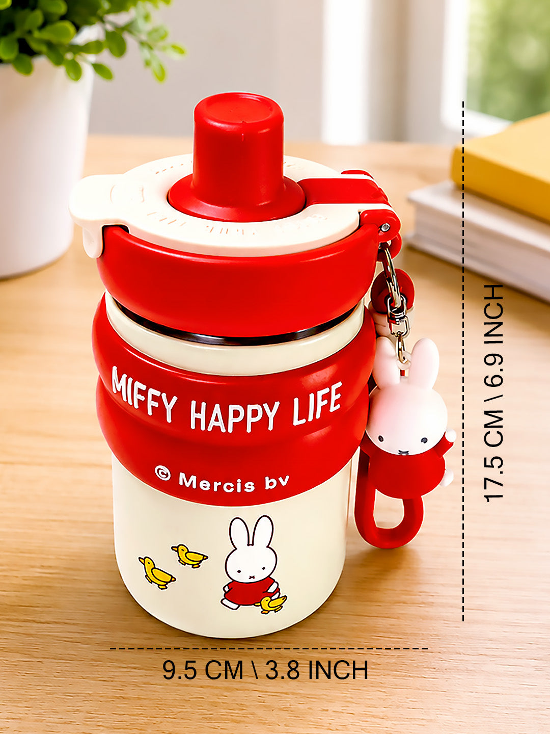 Miffy Happy Life Kids Stainless Steel Tumbler — 480ml | Dual Lid, Infuser & Miffy Charm