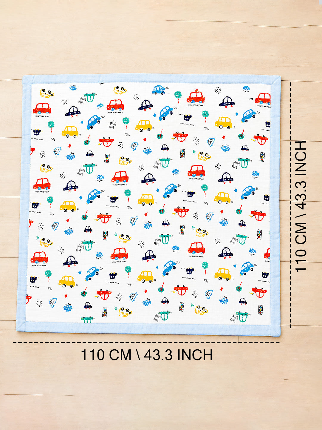 Beep Beep Cars 6-Layer Muslin Cotton Baby Blanket | All-Season | 110×110 cm
