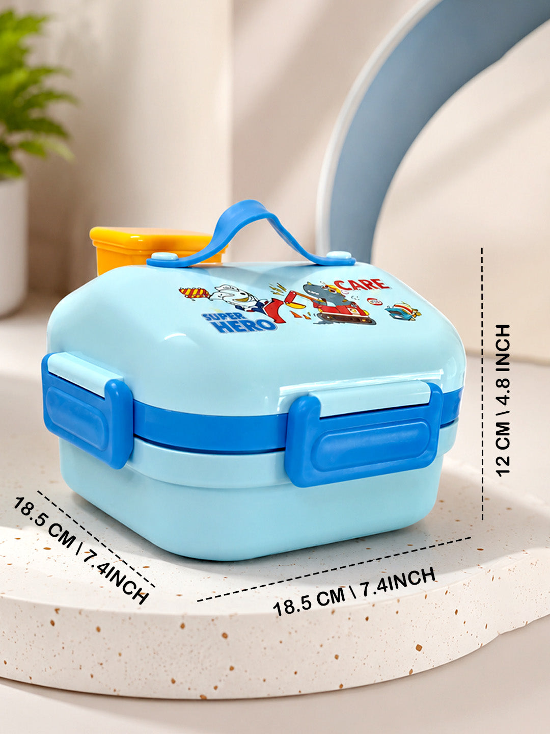 Super Hero 2-Tier Kids Lunch Box | Stainless Steel | Leak-Proof | Sauce Box & Spoon Included