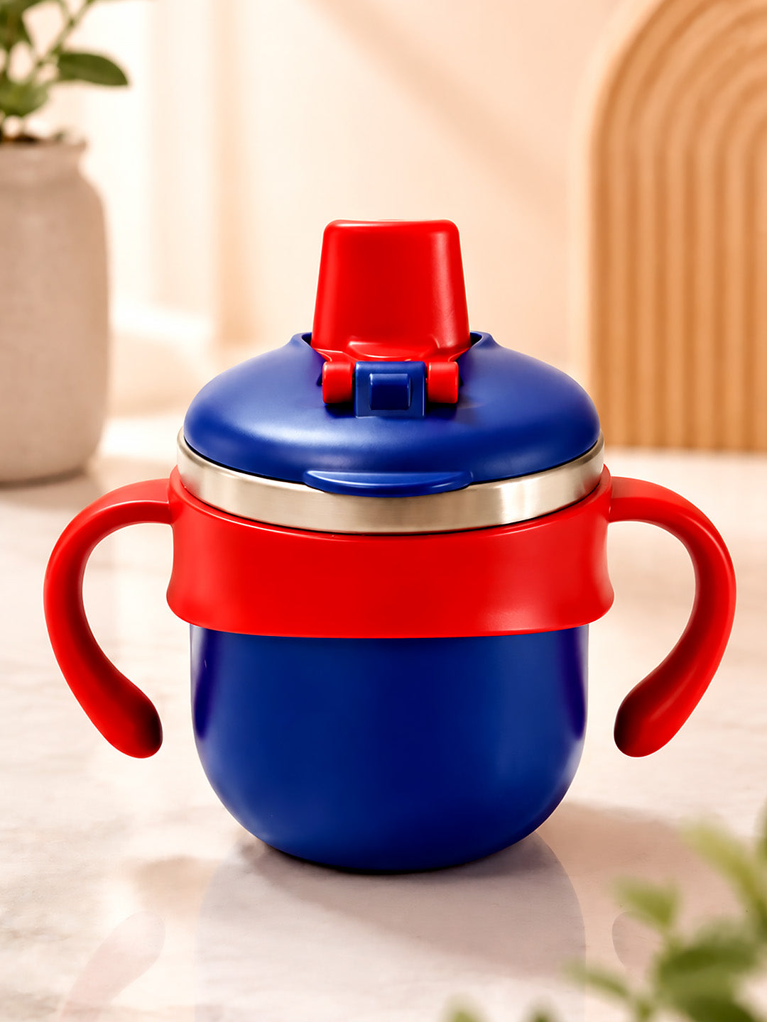 Elephant Stainless Steel Sipper Bottle for Babies & Toddlers — 250ml | Spill-Proof Spout, Flip Straw & Dual Handles