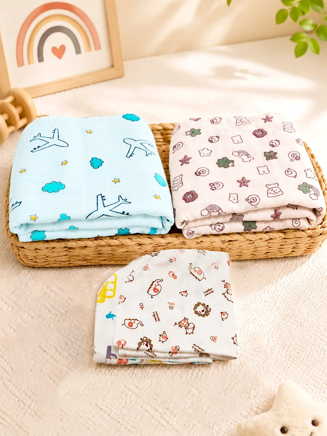 Newborn | Welcome Baby |27-Piece Twin Baby Gift Set | Cane Basket | Baby Boy & Girl | 0–6 Months